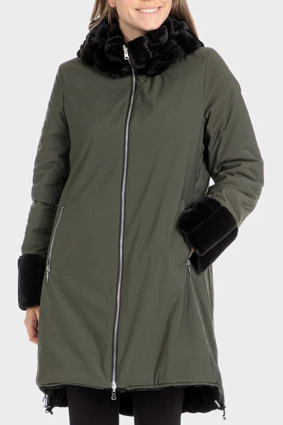 Parka réversible en fourrure et unie