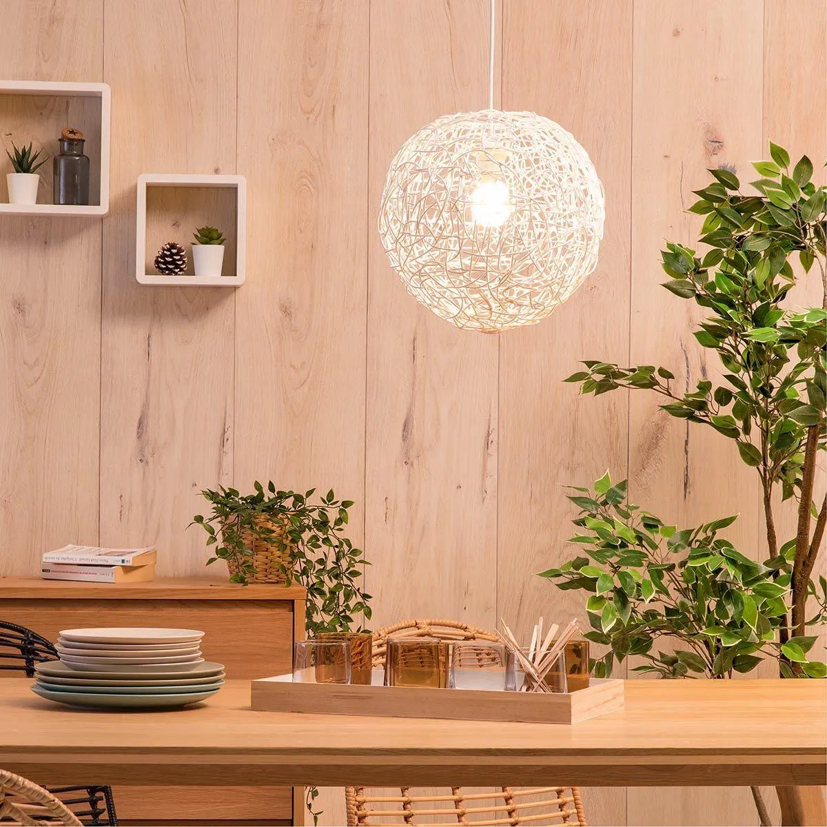 Suspension non électrifiée MURIA (D32cm) en rotin blanc