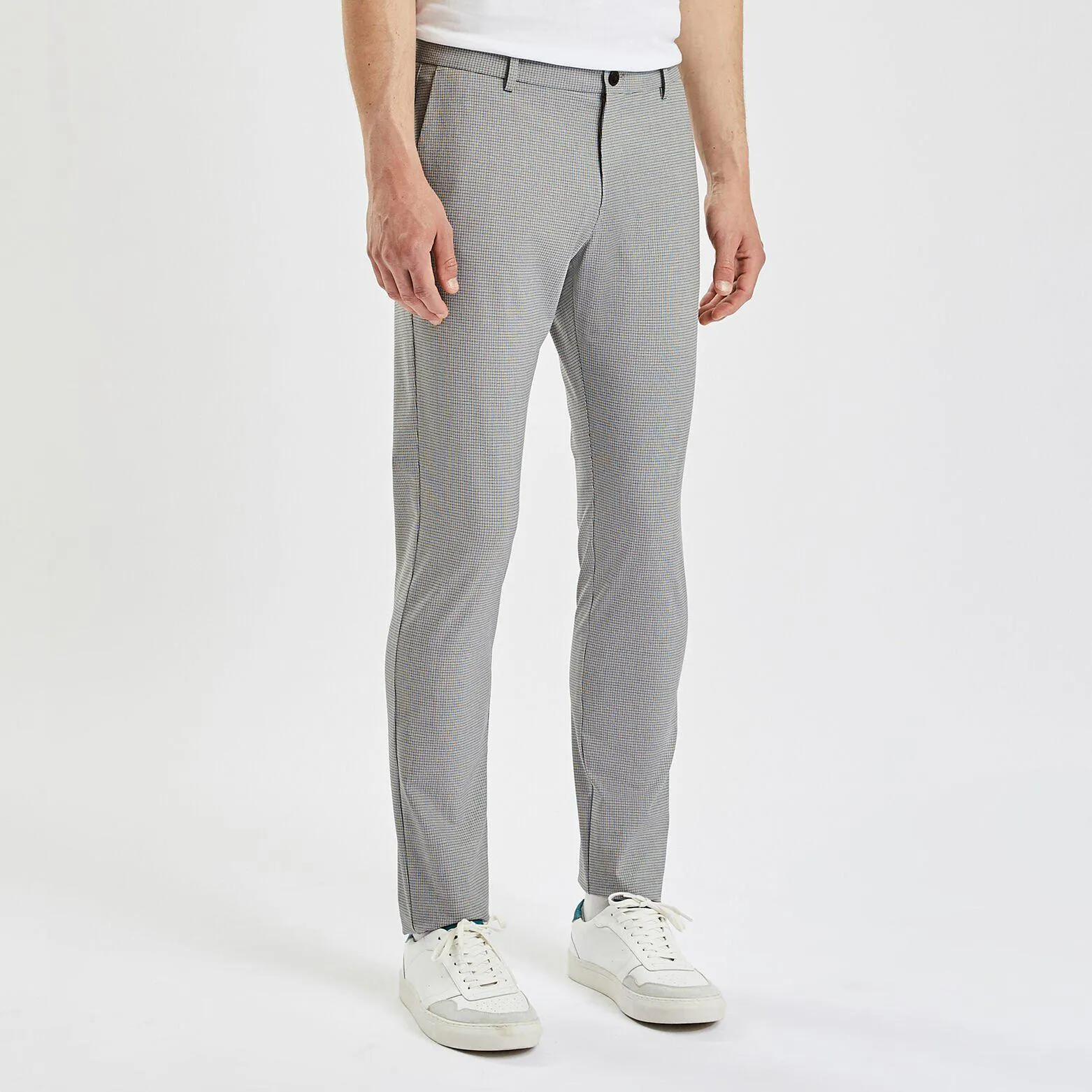 Pantalon chino slim motif pied de puce - Gris clair
