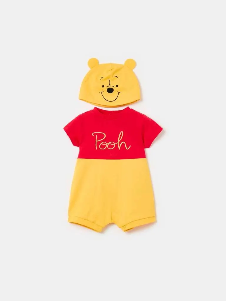 Winnie the Pooh romper suit and cap set Jaune/rouge