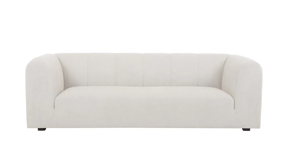 Canapé design en tissu effet velours beige 3-4 places OLIVEIRO