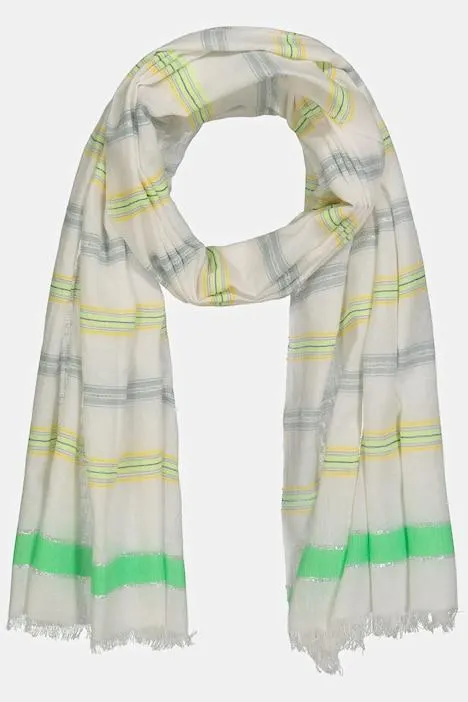 Foulard. Rayures. Détails scintillants. Petites franges.