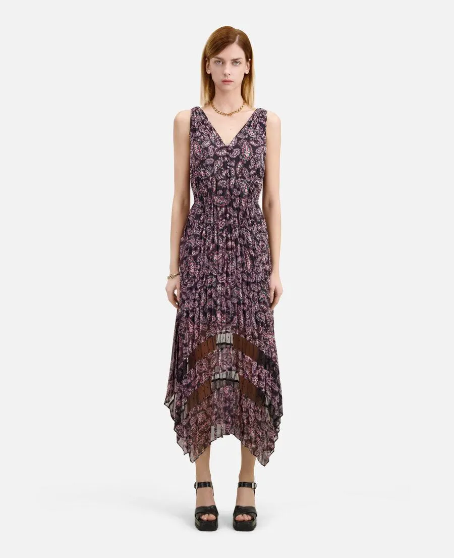 Robe longue plissée imprimée