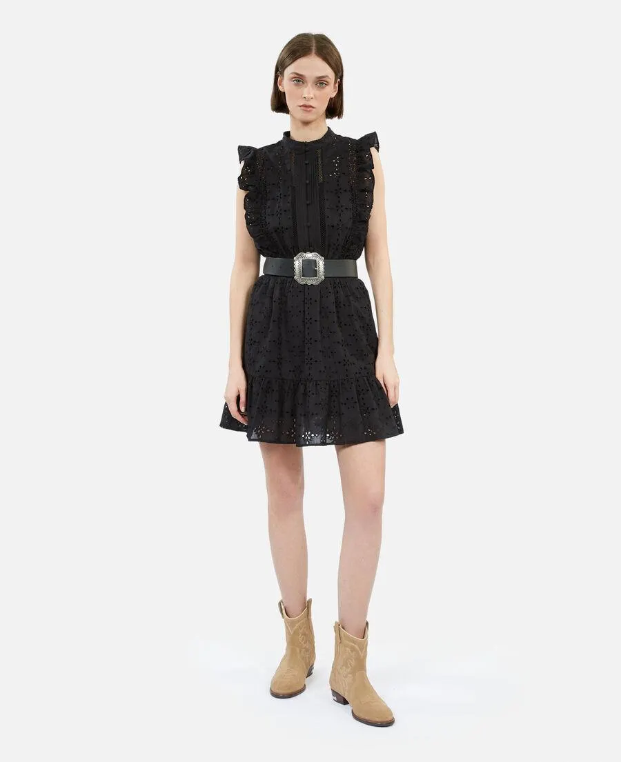 Robe courte en broderie anglaise noire