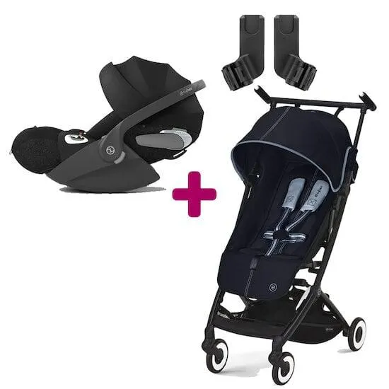 Pack Poussette duo Libelle Ocean Blue + Coque Cloud T i-Size Sepia Black + adaptateurs coque de Cybex