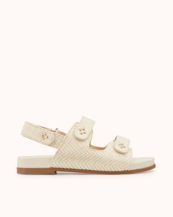 SANDALE PLATE HONEYA en textile effet tweed crème