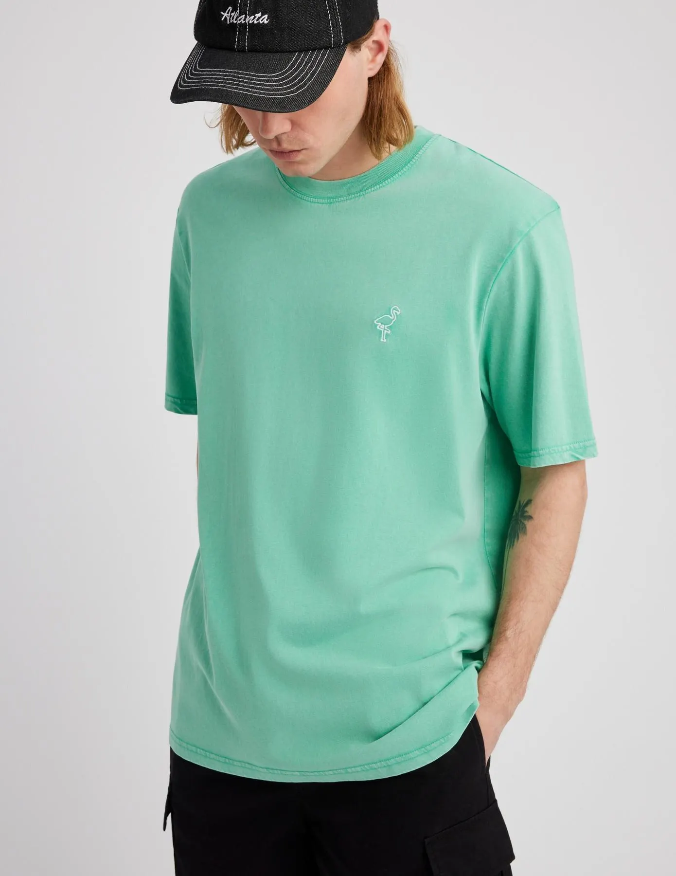 T-shirt garment dye brodé - Vert