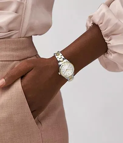 Montre Rye à trois aiguilles avec date en acier inoxydable, bicolore