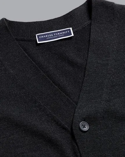 Merino Sleeveless Cardigan - Charcoal Grey