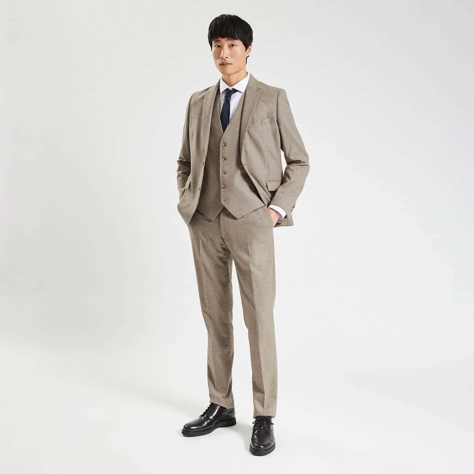 Costume 2 pièces slim flanelle - Beige