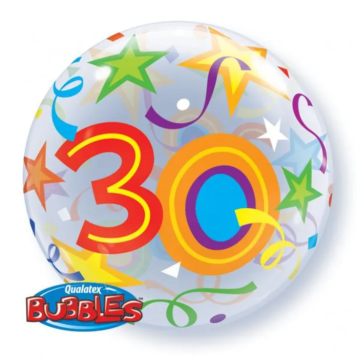 Ballon Bubble 30 ans Etoiles 55 cm