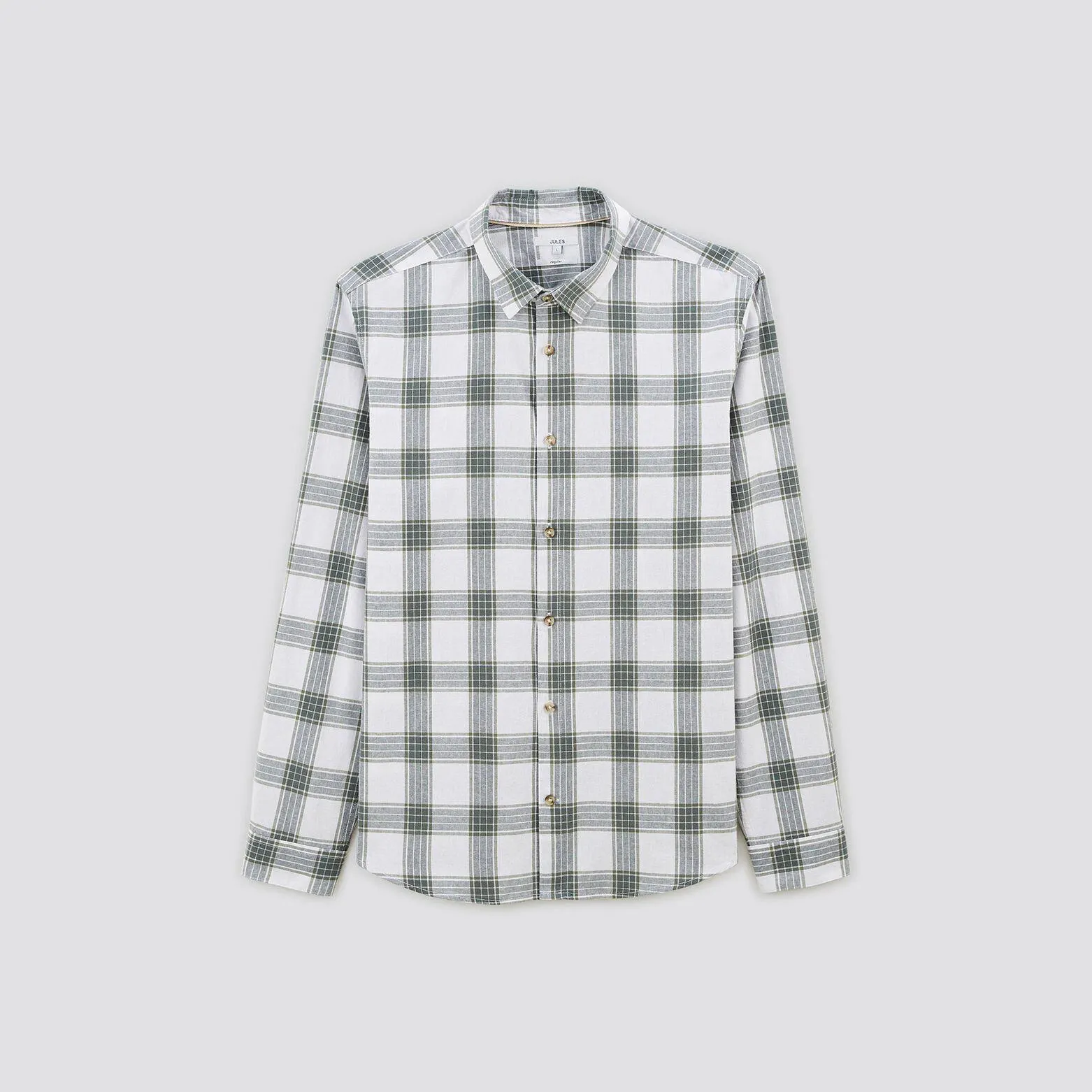Chemise regular carreaux coton biologique - Vert kaki