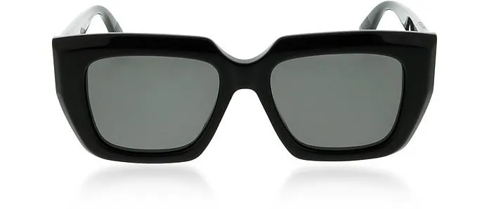 Black Rectangle Acetate Frame Women's Sunglasses