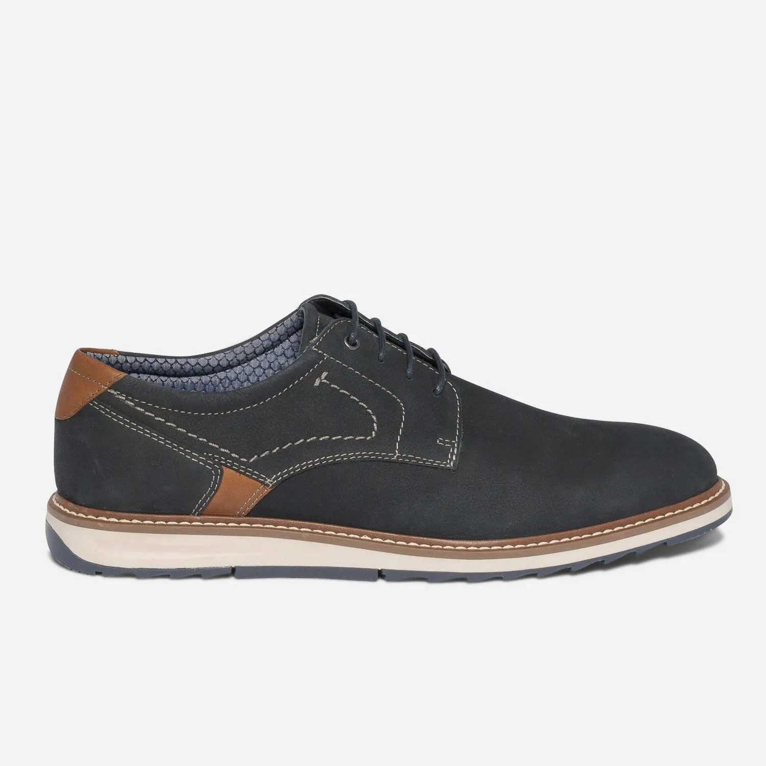 Derby confort marine en cuir nubuck