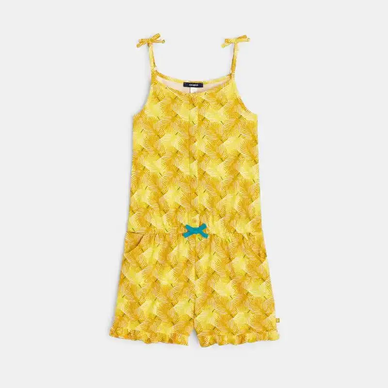Combishort à bretelles imprimé jaune fille