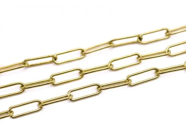 Chaîne Maille Trombone Rectangle en Acier Inoxydable - Dim. : 10 x 3 x 1 mm - Couleur Doré (Vendue par 50 cm)