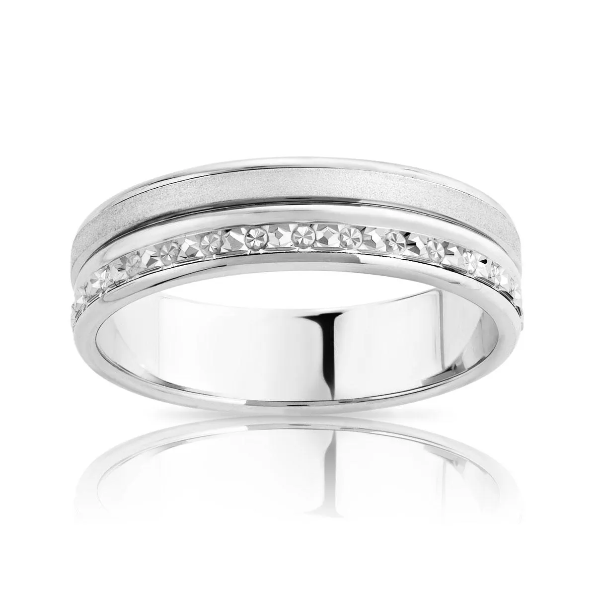 Alliance or 750 blanc poli, mat et diamanté 5 mm