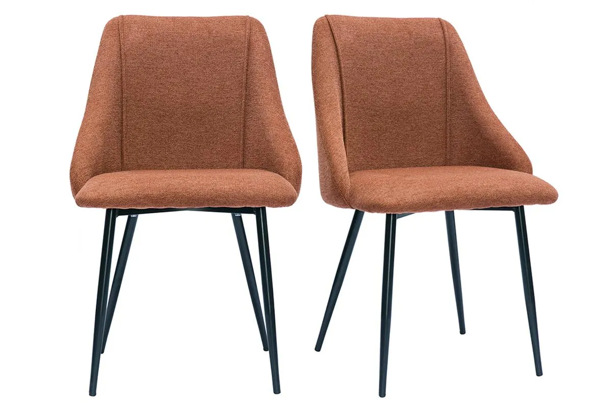 Chaises en tissu effet velours texturé terre brûlée et métal noir (lot de 2) HIGGINS