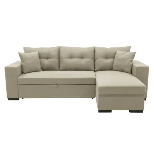Canapé d'angle convertible méridienne réversible CAMELIA tissu beige