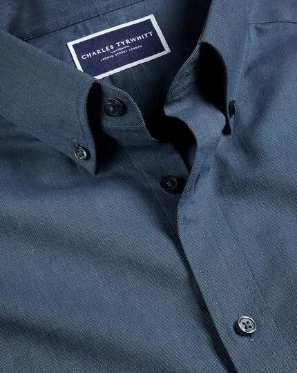 Button-Down Collar Brushed Cotton Twill Shirt - Petrol Blue