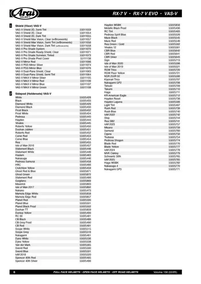 ARAI Parts Book 2025 du 21 février au 31 décembre 2025 - Catalogue page 6