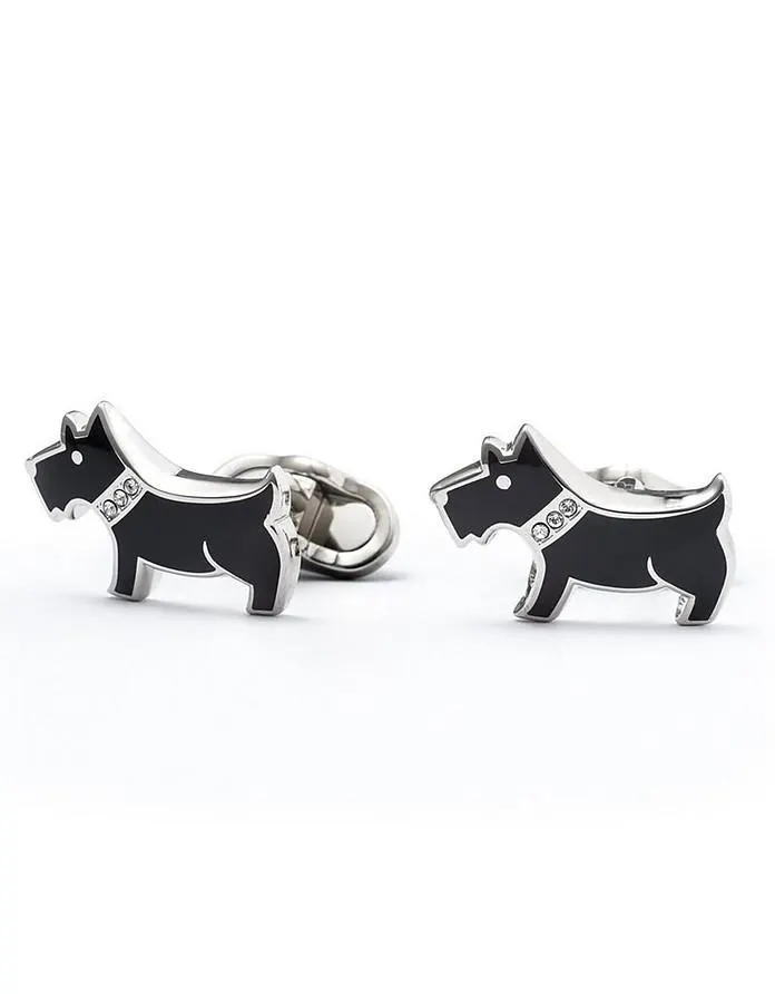 Black Enamel and Brass Men's Dog Cufflinks