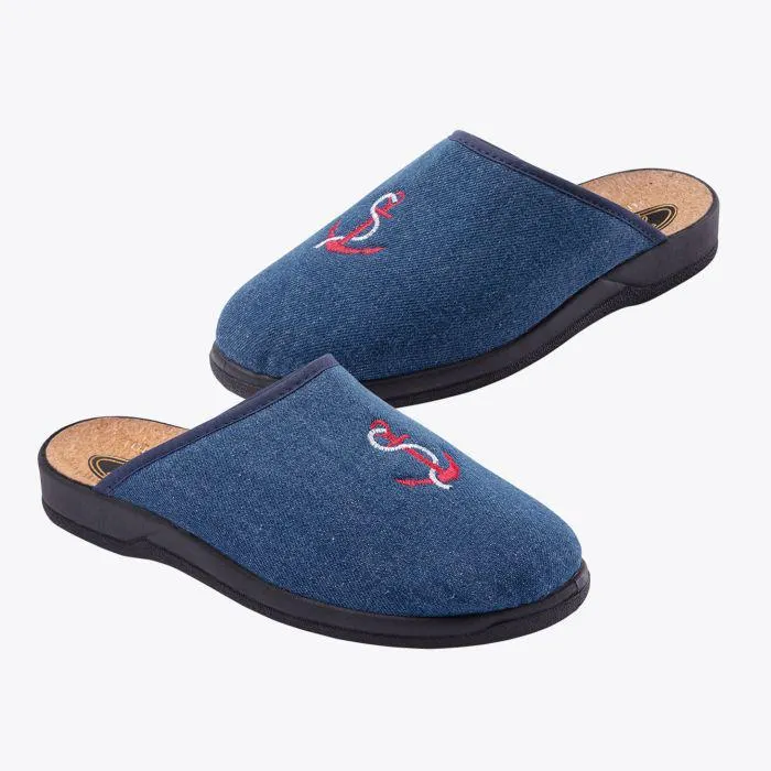 Mules hommes brodées en jean