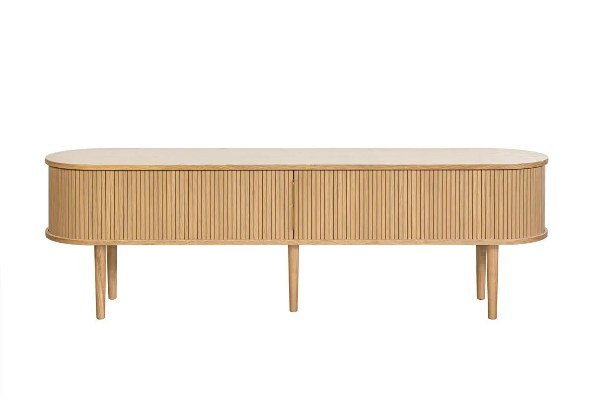 Meuble TV vintage bois clair chêne avec rangements 2 portes coulissantes L180 cm EPIC