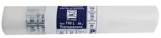 Sacs poubelle transparent-T110 - L.70 x l.110 x H.110 cm