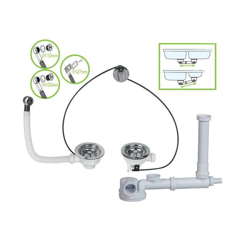 Vidage universel automatique gain de place pour évier 1,5 ou 2 bacs