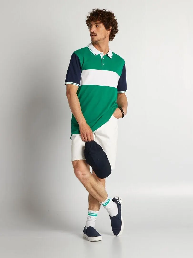 Polo colorblock de piqué de algodón - VERDE