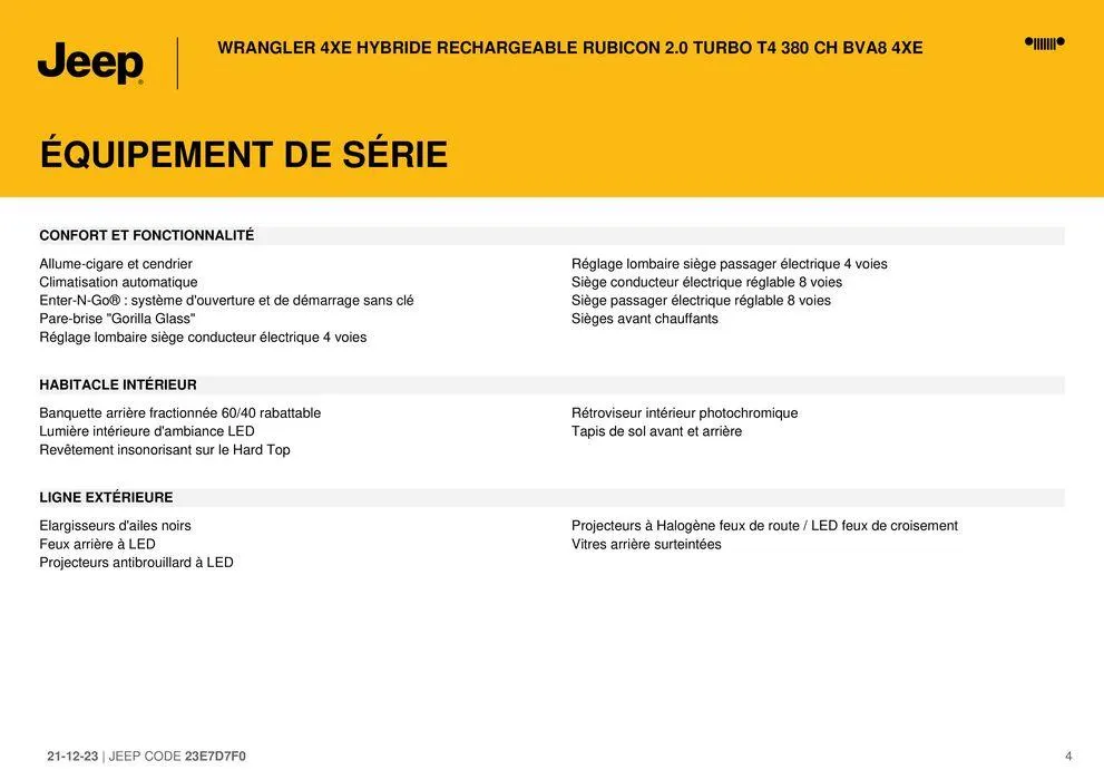 WRANGLER 4XE HYBRIDE RECHARGEABLE RUBICON 2.0 TURBO T4 380 CH BVA8 4XE" du 21 décembre au 31 août 2024 - Catalogue page 4