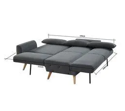 Canapé d'angle convertible méridienne réversible MARINE tissu gris foncé