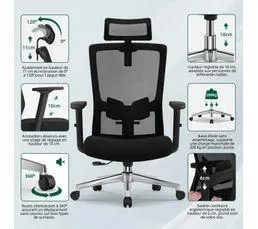 ADORMII Chaise Bureau Ergonomique, Capacité 200Kg , Pieds Métalliques, Dossier Inclinable 90°-135°