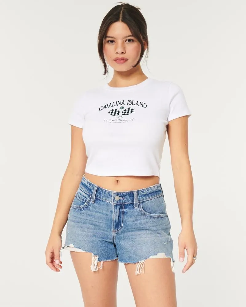 Low-Rise Ripped Medium Wash Baggy Denim Shorts