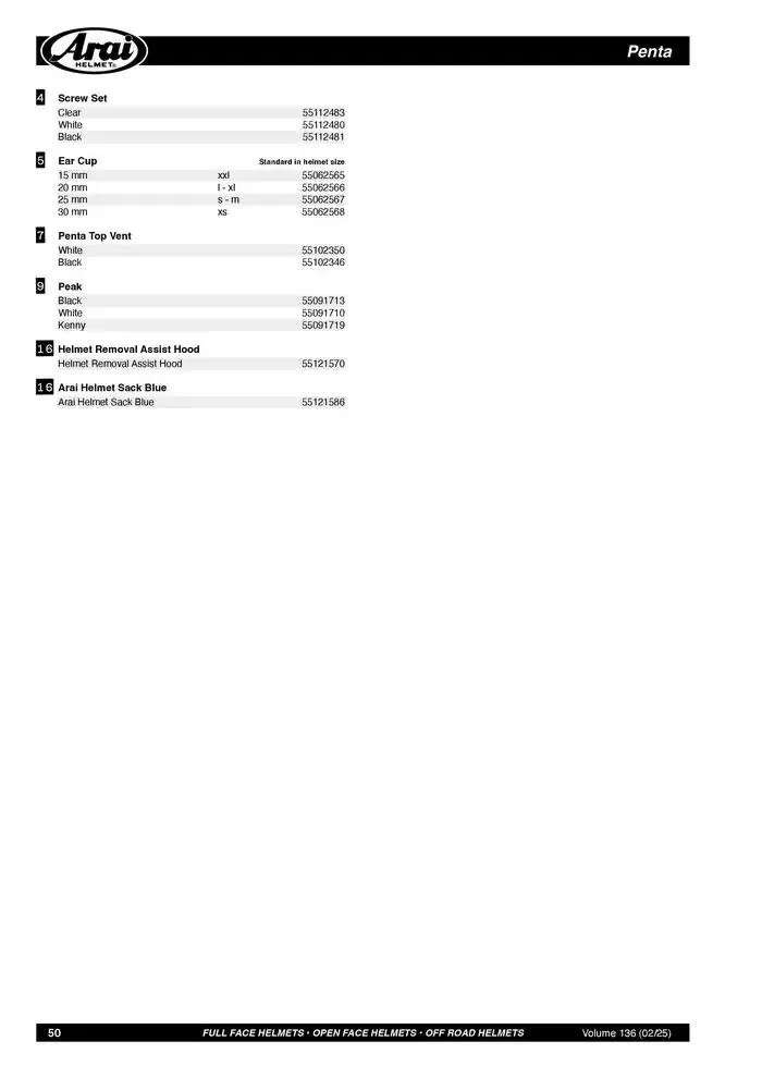 ARAI Parts Book 2025 du 21 février au 31 décembre 2025 - Catalogue page 50