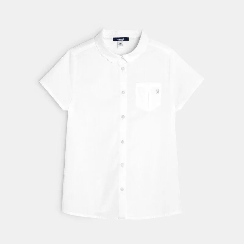 Chemise unie manches courtes blanche fille