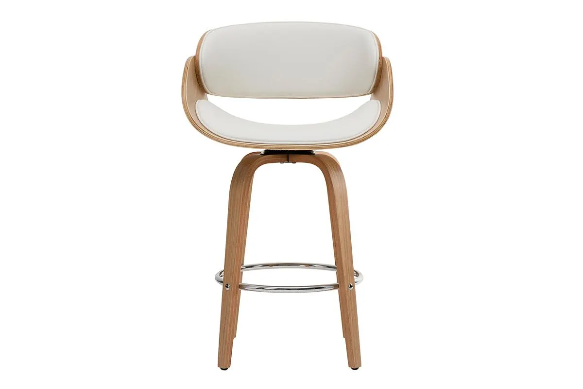 Tabouret de bar pivotant blanc et bois clair 65 cm BENT