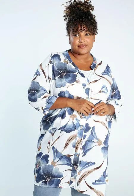 Longue chemise en viscose à imprimé floral