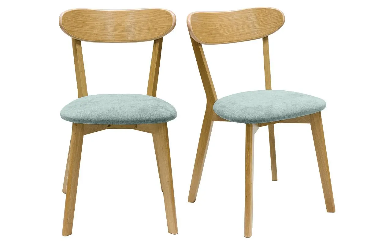 Chaises vintage en bois clair chêne et tissu effet velours vert céladon (lot de 2) DOVE