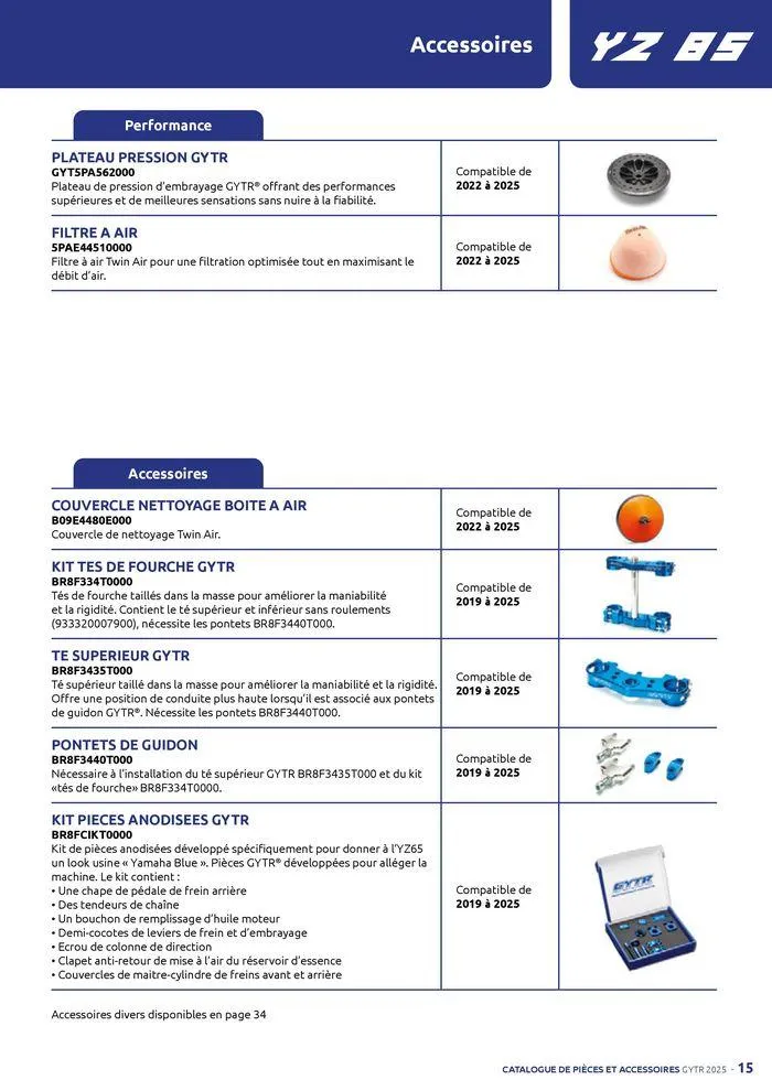 Catalogue Yamaha Motos - Accessoires GYTR Off Road du 23 septembre au 30 avril 2025 - Catalogue page 15