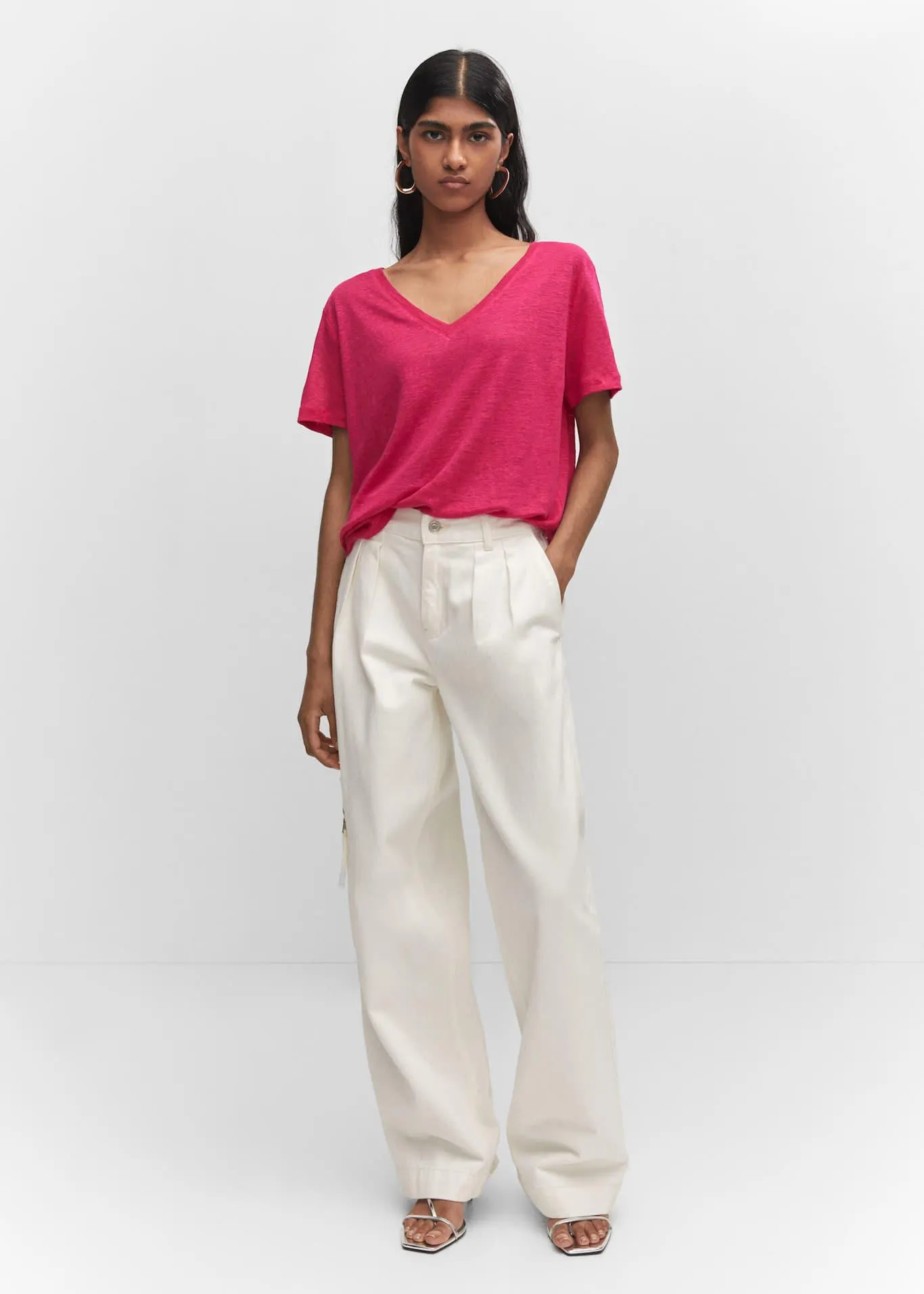 Maglietta lino collo a V