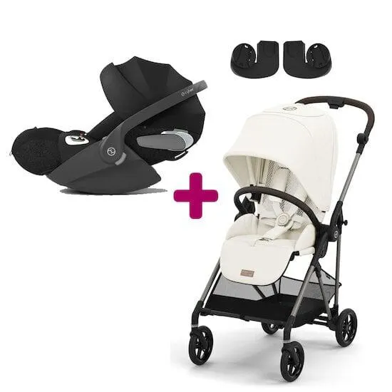 Pack duo Melio 3 Cotton White + Coque Cloud T i-Size Sepia Black + adaptateurs coque de Cybex