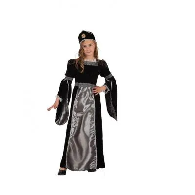 Déguisement Princesse Médiévale Noir et Argent Velours Fille - Taille au Choix