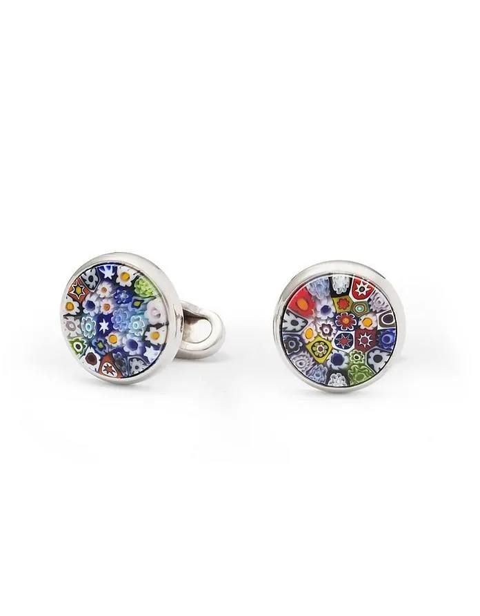 Burano Brass and Murano Glass Millefiori Large Cufflinks