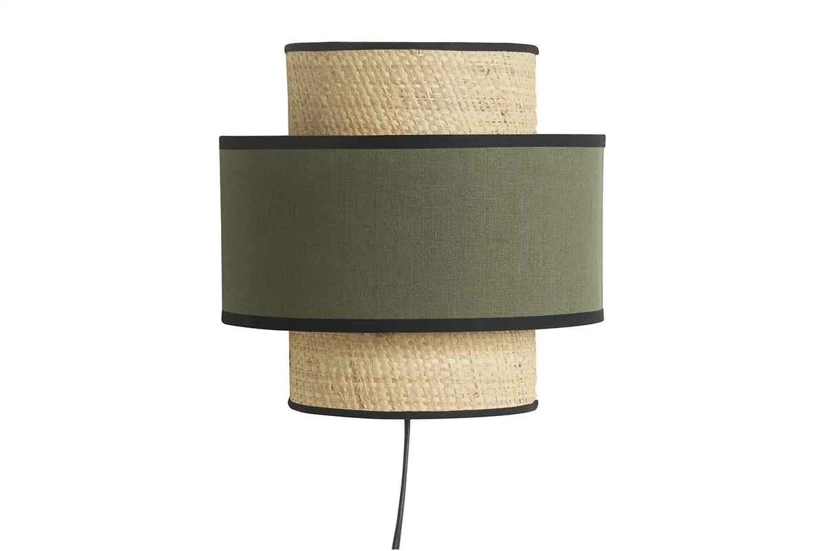 Applique murale bi-matière en rabane et lin vert kaki H24 cm LITCHI