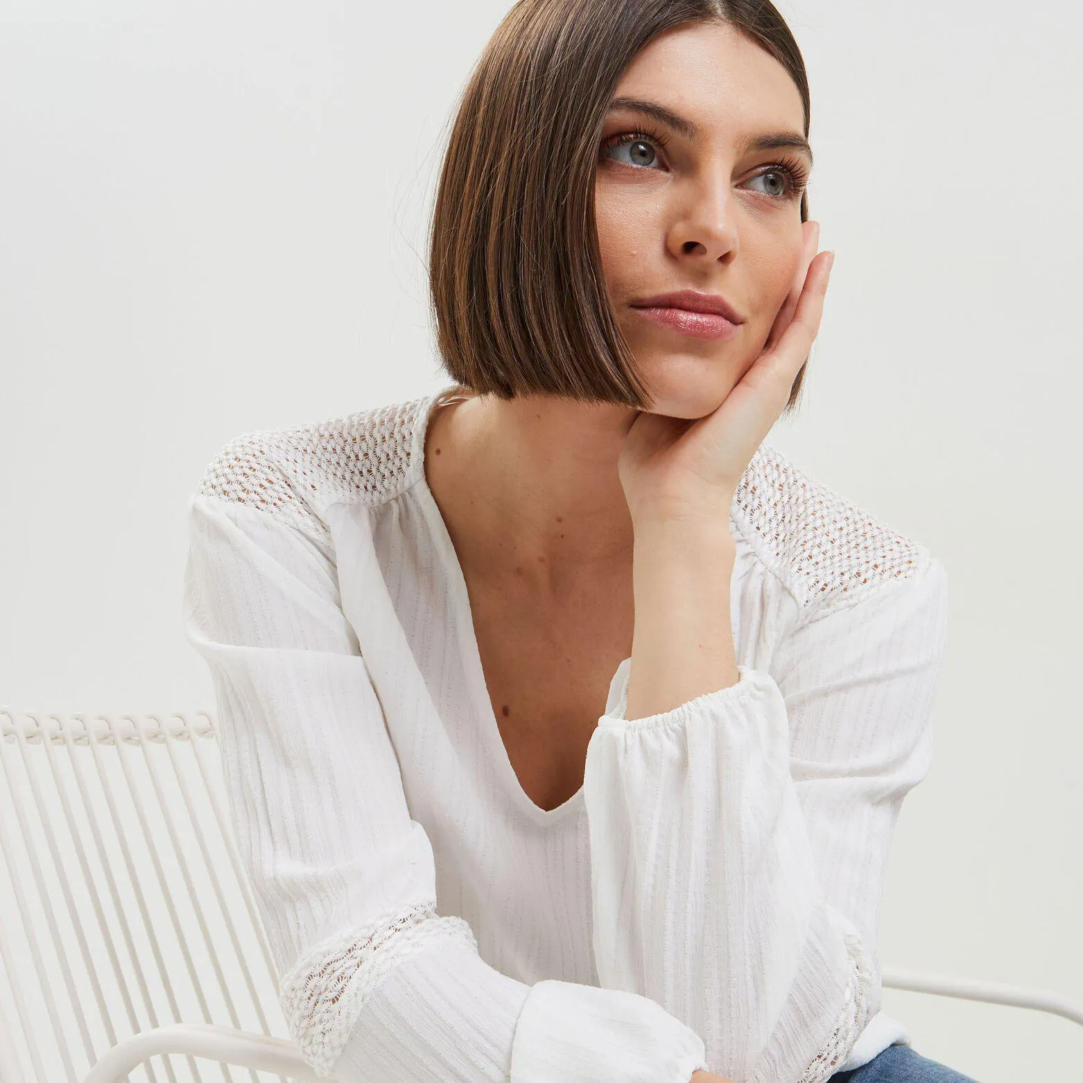 Blouse détails ajourés femme