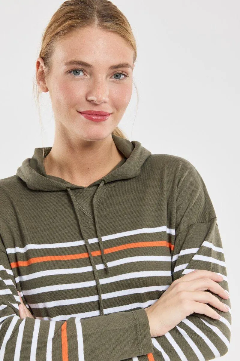 Sweat rayé à capuche - coton rustique