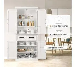 YAHEETECH Armoire De Rangement En Bois Avec 6 Étagères Et 2 Tiroirs Meuble Haute De Rangement, Blanc