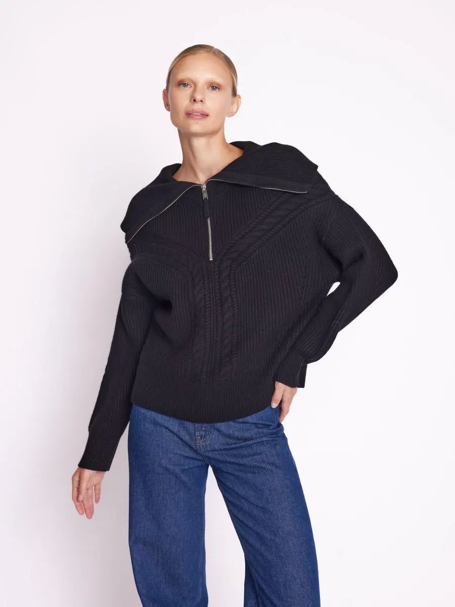 ADELYSA | Pull noir en maille col camionneur